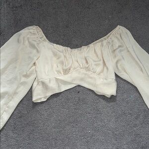 Cream Off-Shoulder Cropped Peasant Top